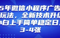 25年微信小程序全新玩法纯小白易上手，稳定日入多张，技术全新升级，全网首发